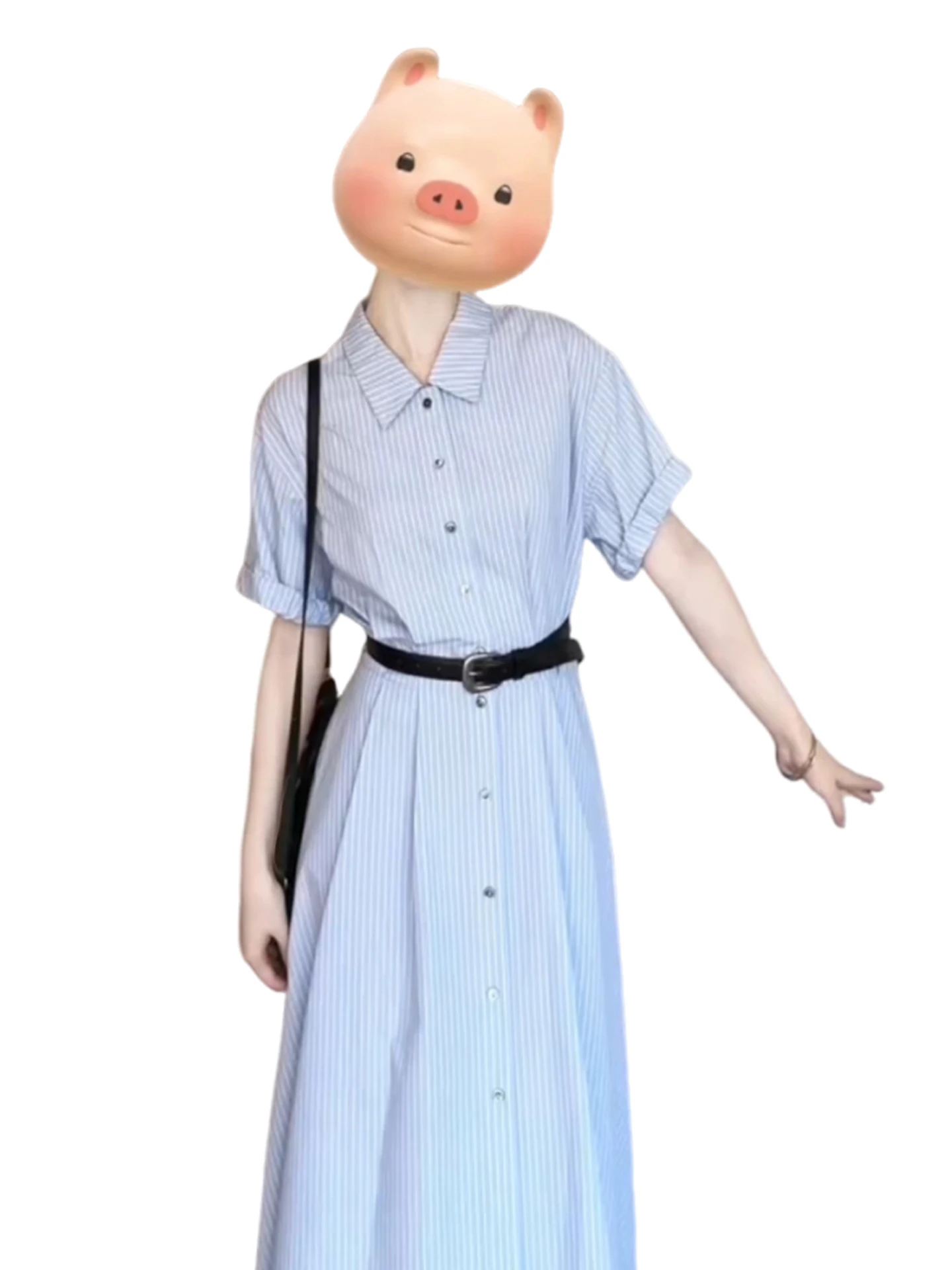 ブルーの女性用サマースカート、美しいエレガントなロング丈、スイートな和風、ハイウエストAラインスカート