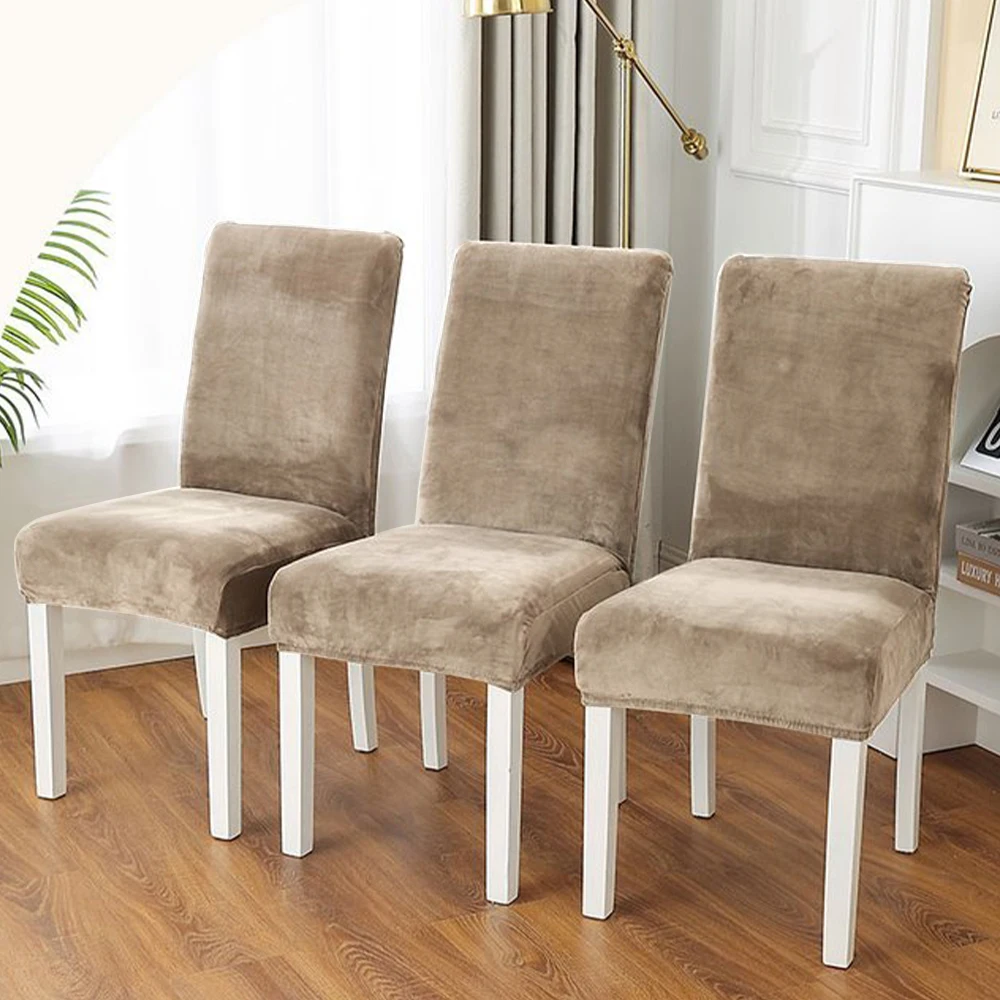 1PC Velvet Chair Cover Stretch Dining Chair Covers Solid Color Soft Non-Slip Seat Slipcover for Living Room Kitchen Wedding Home