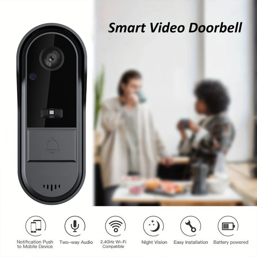 Wireless Video Doorbell with Chime 2-Way Talk Wireless Visual Intercom Doorbell Night Vision Indoor Outdoor Surveillance