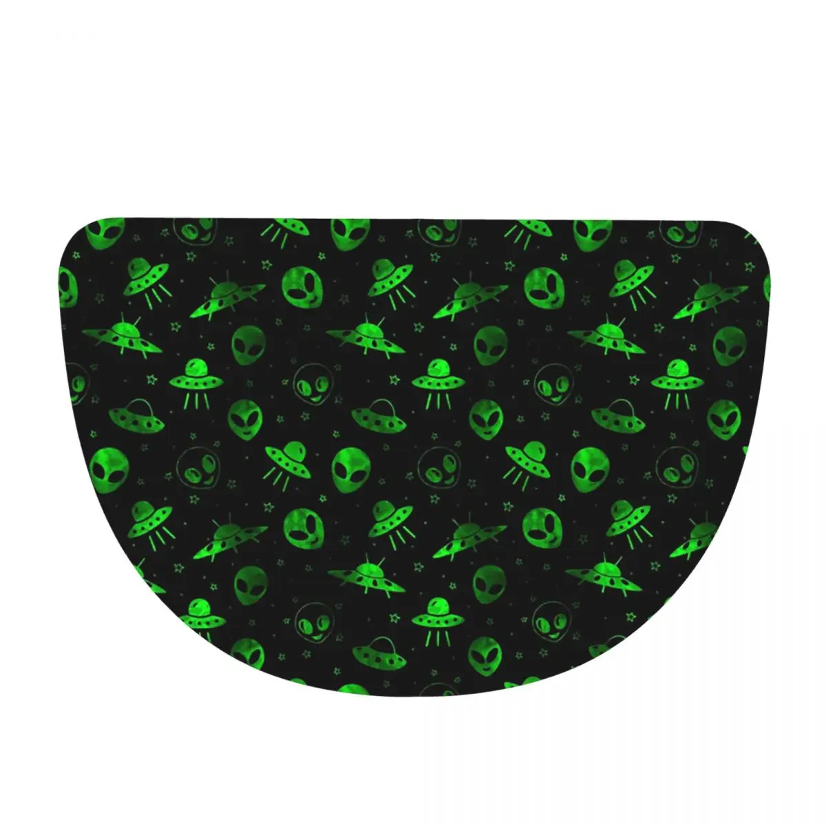 Aliens And UFOs Pattern Soft Flannel Half Round Doormat Non Slip Bathroom Mat Absorbent Floor Carpet for Garage