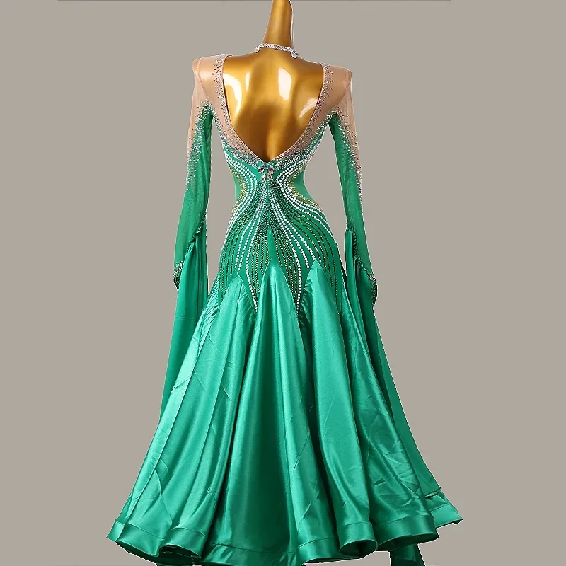 Elegant Ballroom Competition Dance Clothes Adult Long Sleeve Standard Ballroom Dancing Dress Women Customize Waltz Dance Dresses
