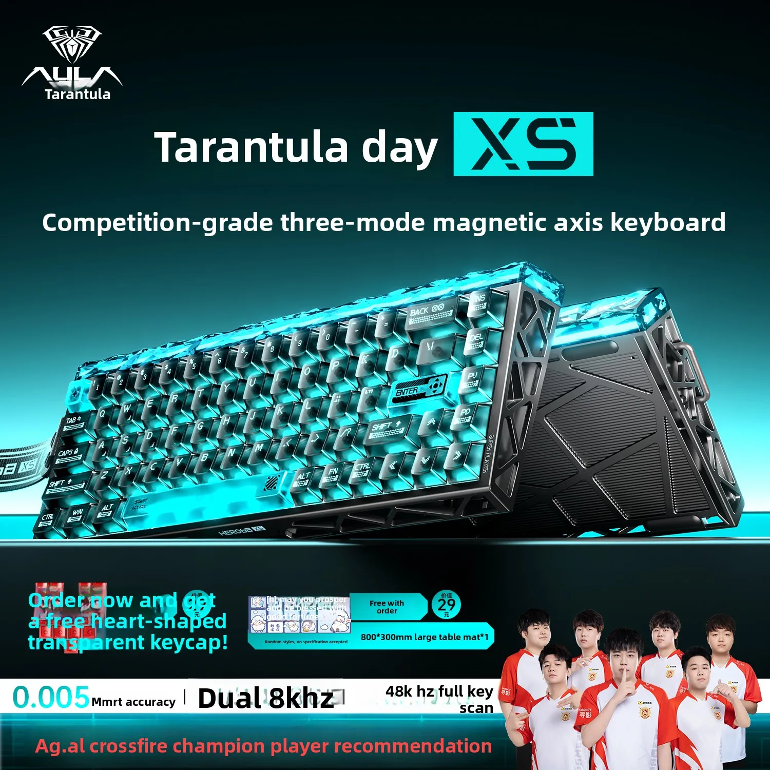Custom 68% Layout Magnetic Axis Mechanical Wireless Tri-Mode Hollow Esports Gaming Pro Tactical FPS Gift
