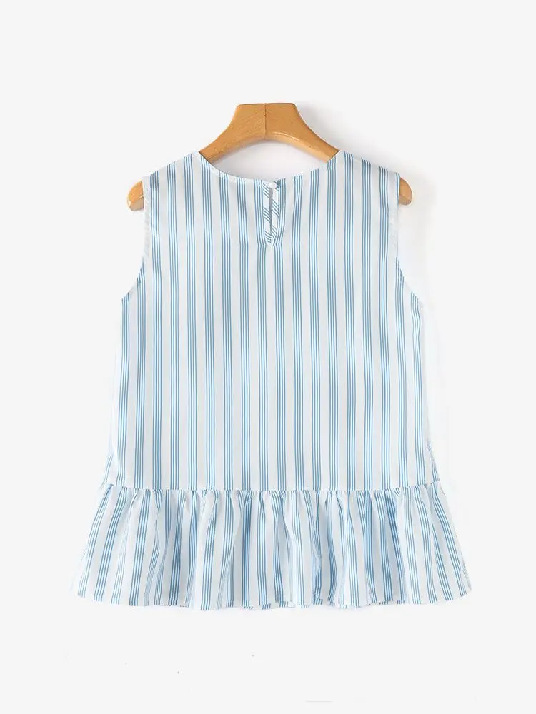 ZANZEA Women Sleeveless Striped Tank Tops Summer Pleated Ruffle Tanks Blouse 2024 Casual O-neck Camis 2024 Korean Fashion Vest