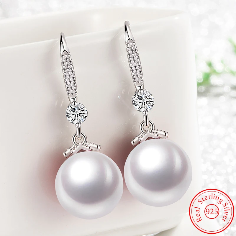 

Real 925 Sterling Silver Fashion Jewelry Women's New Original Crystal Pearl Drop Earrings XY0001