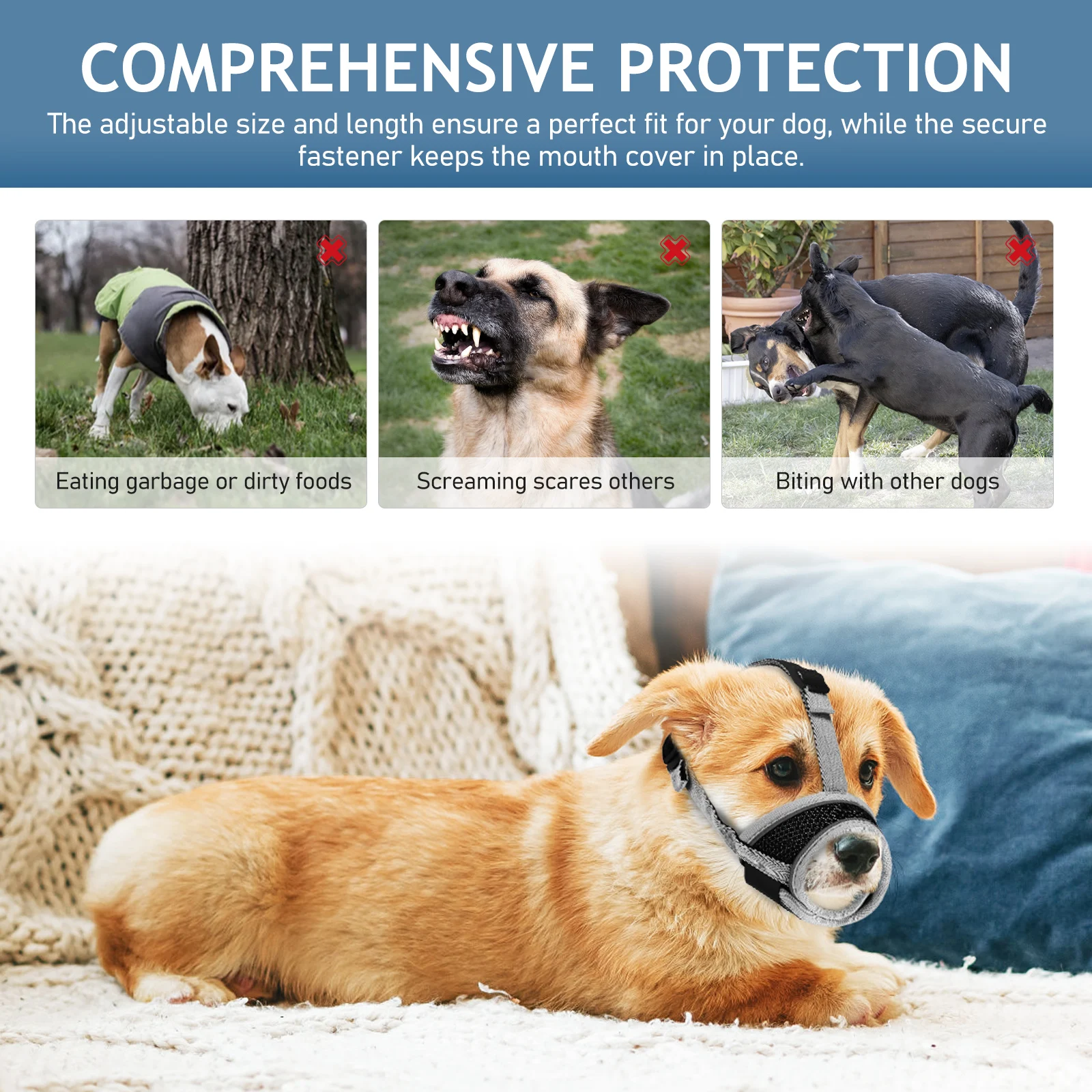 

Dog Mouth Cover Size Breathable Adjustable Mouth Protector Quick Release Buckle Preventing Biting Barking Training