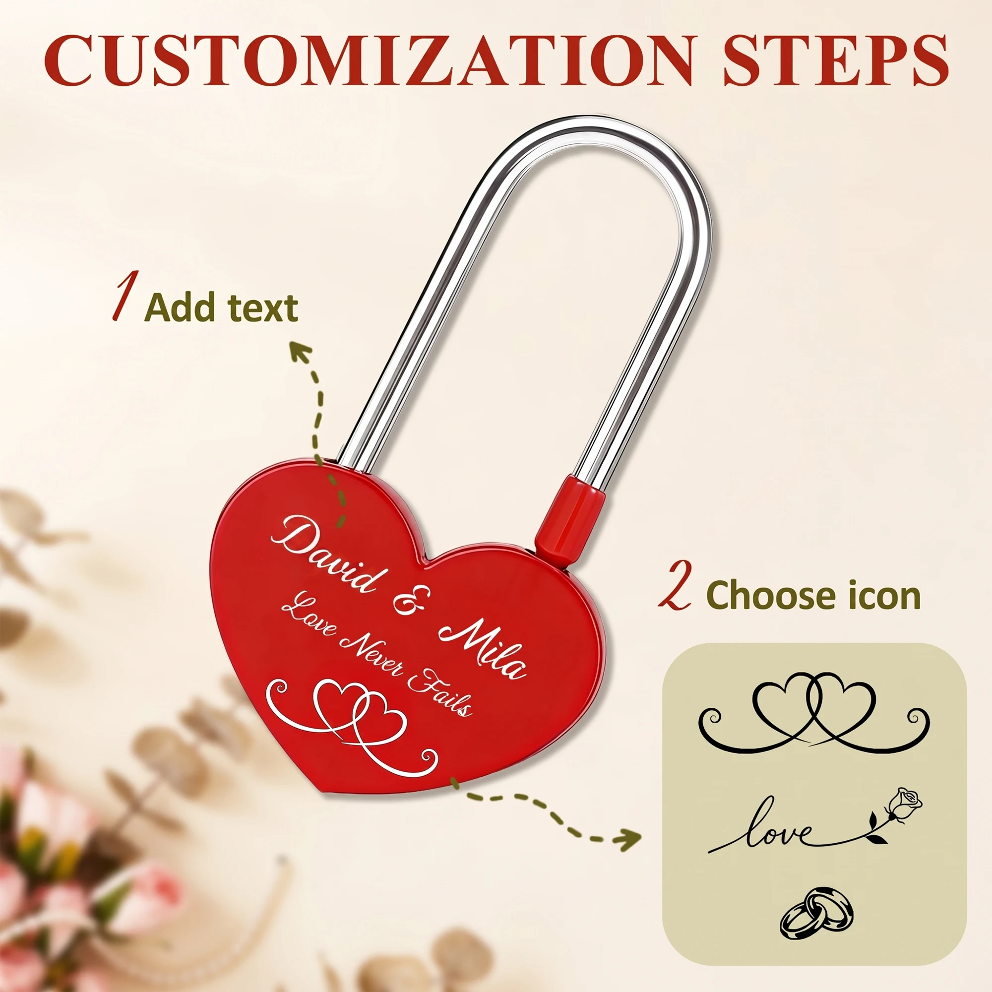 Personalized Padlock Long Shackle Custom Engraved Heart Lock Him Her Couples Love Gift For Wedding