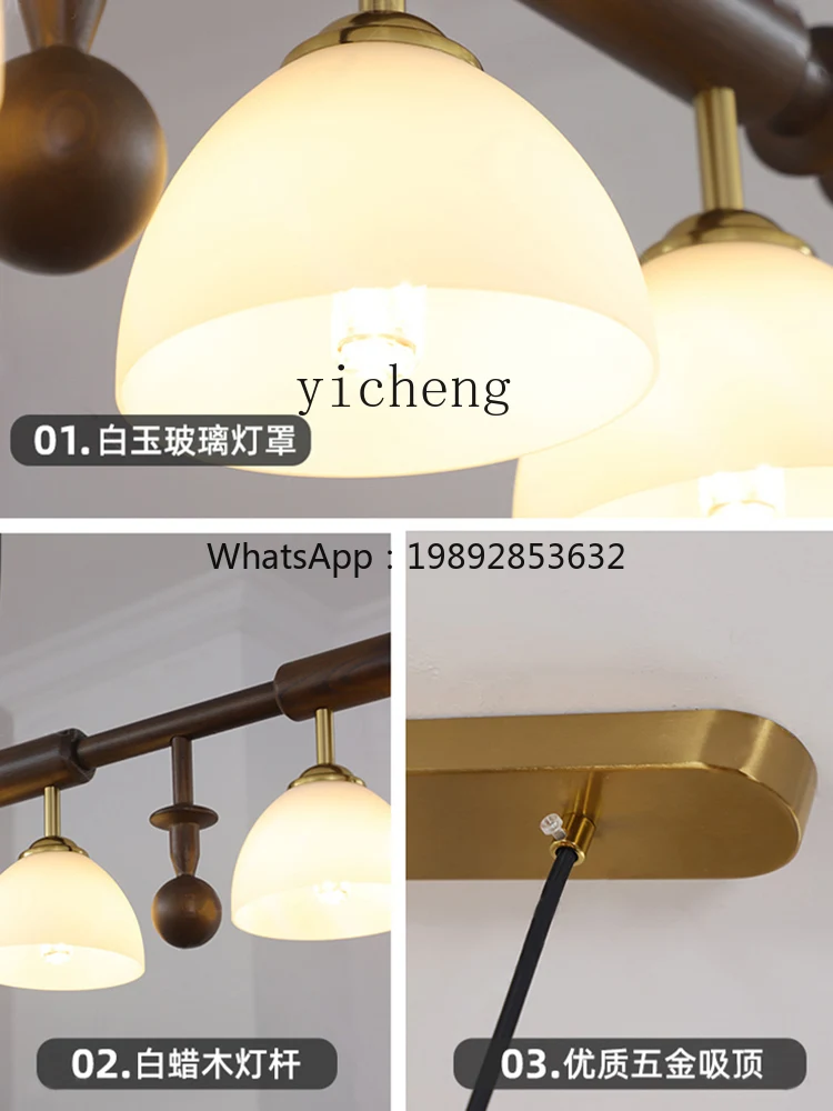Retro Mid-Ancient Solid Wood Chandelier Kitchen Island High-Grade Sense Long Lamp