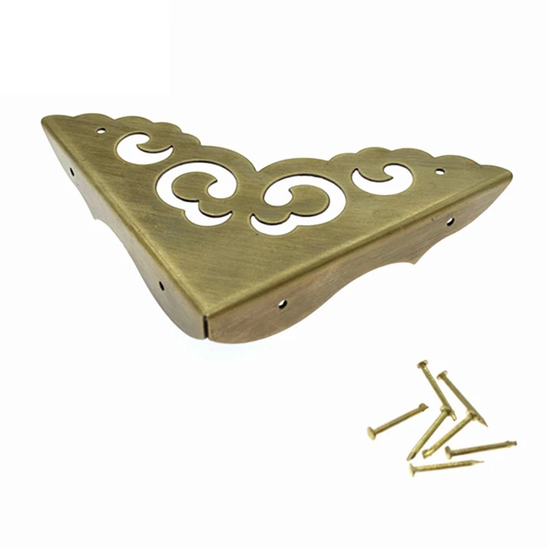 4pcs Antique Brass Corner Bracket Furniture Desk Cabinet Case Jewelry Wood Box Decorative Hardware Flower Part