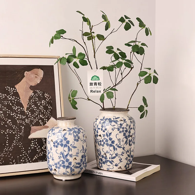 Medium Bulb Bloom Vessel Continuous Blue Floral Print Off White Base Surface Multi Size Option Living Room Table Dried Stem