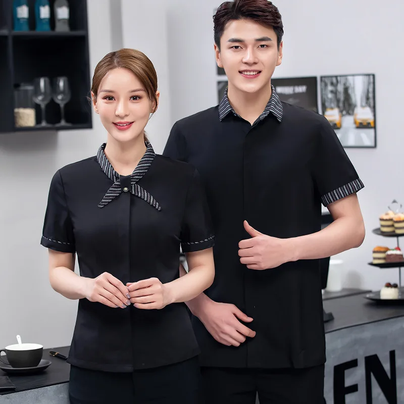 

Hotel Waiter Work Uniforms Unisex Short Sleeve Western Restaurant Bar Catering Hot Pot Tea Restaurant Hotel Employee Summer Outf