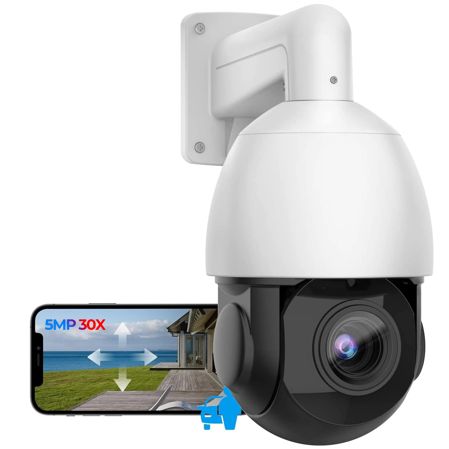 5MP PTZ WiFi IP 카메라 (실외용), 팬/틸트 기능, 30배 광학 줌, 휴머노이드 자동 줌 추적, 양방향 통화, 컬러 야간 투시 기능 탑재