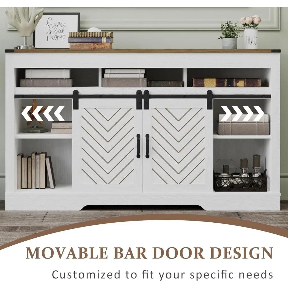 ファームハウステレビスタンド 65インチ以上のテレビ用、スライド納屋ドア付き背の高いエンターテイメントセンター、素朴な木製収納キャビネットテレビ