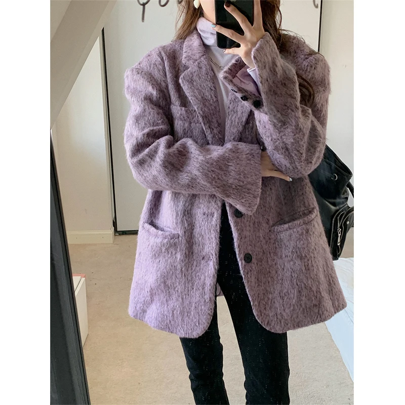 Cappotto di lana MEXZT donna blazer monopetto coreano Vintage elegante soprabito di lana Streetwear giacche oversize capispalla Casual