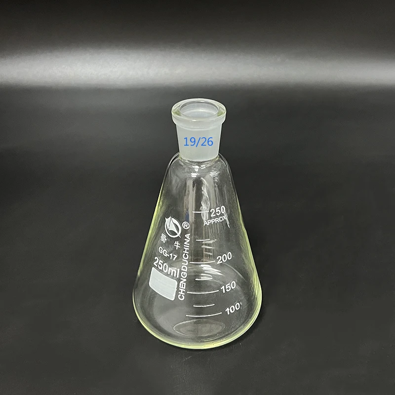 SHUNIU Conical flask with standard ground-in mouth,Capacity 250ml,joint 19/26,Erlenmeyer flask with standard ground mouth