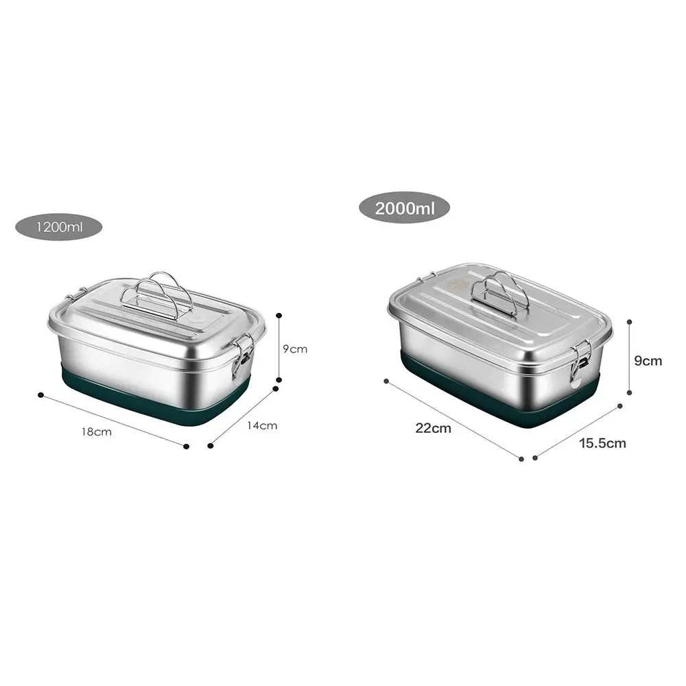 Double-layer Stainless Steel Lunch Box Divided Leak Proof Microwave Oven Lunch Box with Handle Non Slip Fresh Box Camping