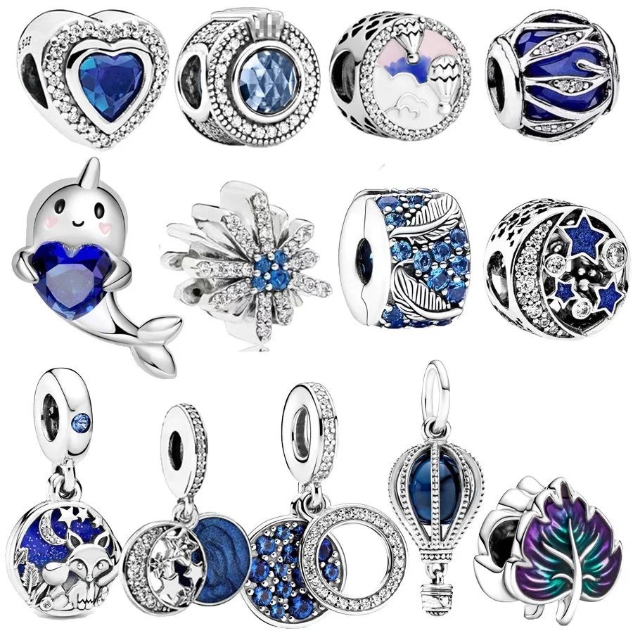 Hot Sale Blue Hot Air Owl Dangle Charm Green Leaf Heart Gemstone Bead Fit Original European Silver 925 Bracelet DIY Jewelry Gift