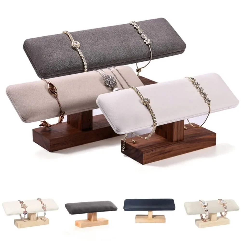 

Wooden Bracelet Display Stand Single Layer Watch Display Jewelry Chain Holder T-bar Velvet Jewelry Organizer Bar