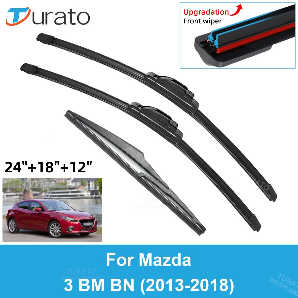 

3PCS Car Wiper Blades for 2013-2018 Mazda 3 BM BN Rear Windshield Wipers Double Rubber Car Accessories 2014 2015 2016 2017 2018