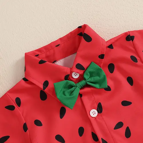 1-4Y Kids Boys Summer Outfits Watermelon Pattern Button Down Turn Down Collar Short Sleeve Shirt with Shorts 2 Pcs Boys Set - Image 4