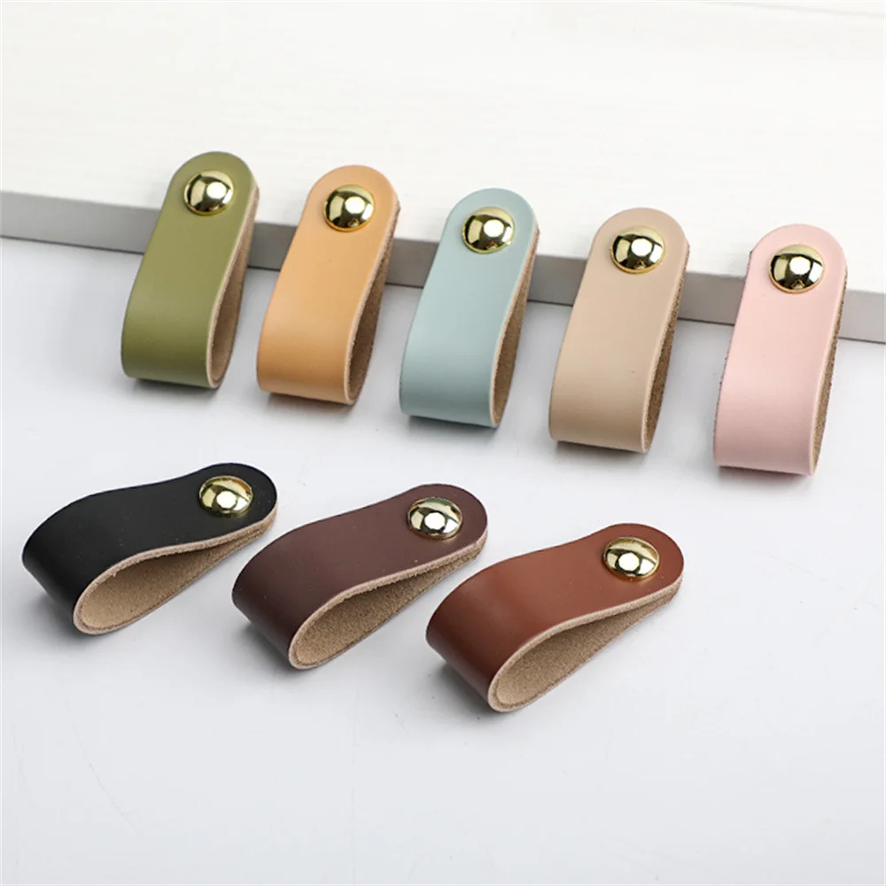 Light Luxury Leather Bag Pull Handle Door Closet Cupboard Drawer Cabinet Dresser Knob Furniture Home Children Anti-collision