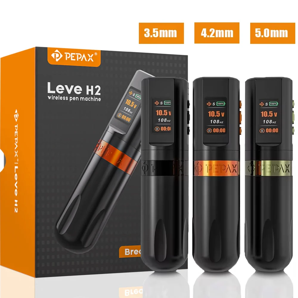 

PEPAX Leve H2 Wireless Tattoo Pen Machine Brushless Motor 2000mAh 3.5mm 4.2mm 5.0mm Strokes Tattoo Permanent Makeup Pen Machine