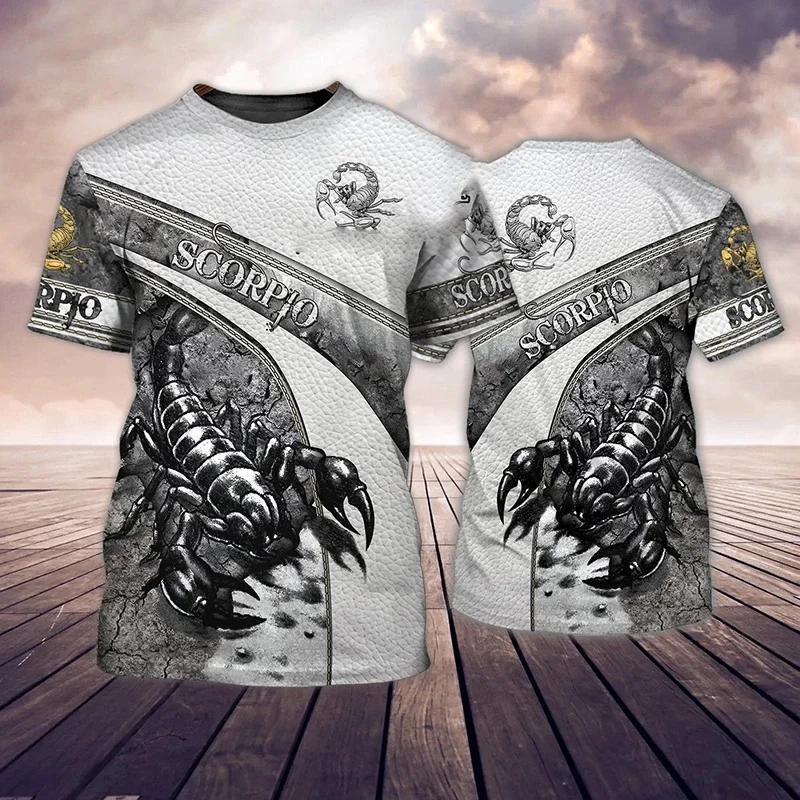 Summer New Men's T-shirt Scorpion 3D Printed Fashionable Men's Top Street Casual Plus Size Short Sleeved Men's Clothing