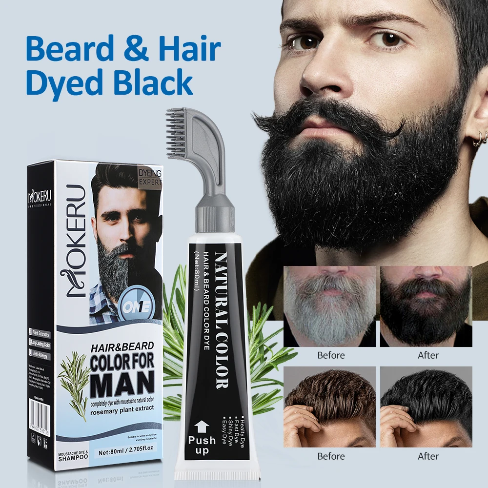 Natural Long Lasting Permanent Beard Dye Shampoo For Men Fast Coloring Cover White Grey Beard Hair Man Black Beard Dye Cream view 5
