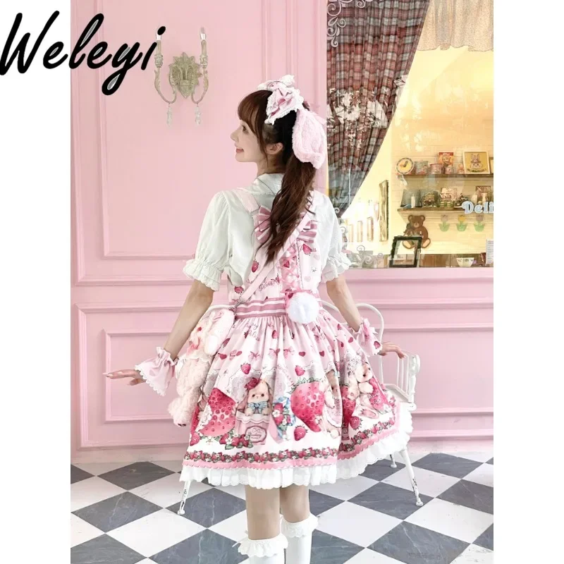 Conjunto completo de falda de tirantes Lolita Kawaii para mujer, ropa de calle japonesa, traje de falda súper lindo a juego, alta calidad, nuevo