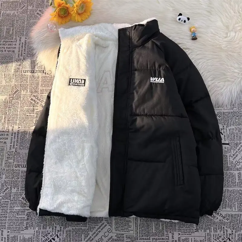 

Men's Faionable Thiened Fce Lined Bread Coat Cotton Jaet Winter Warm Hooded Zipper Closure Stand Fit Urban Sle