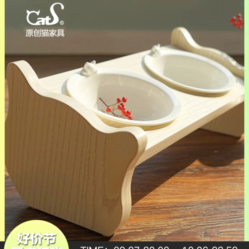 

CatS cat furniture cute cat inclined plane wooden cat dining table cat bowl rack cat food basin color cat porcelain bowl postage