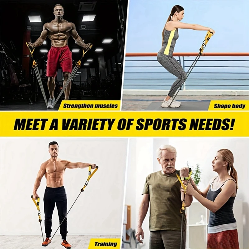 300LBS High Strength Resistance Bands Training Set Puller Elastic Belt Tension Rope Fitness Puller Rope Yellow-ABWY