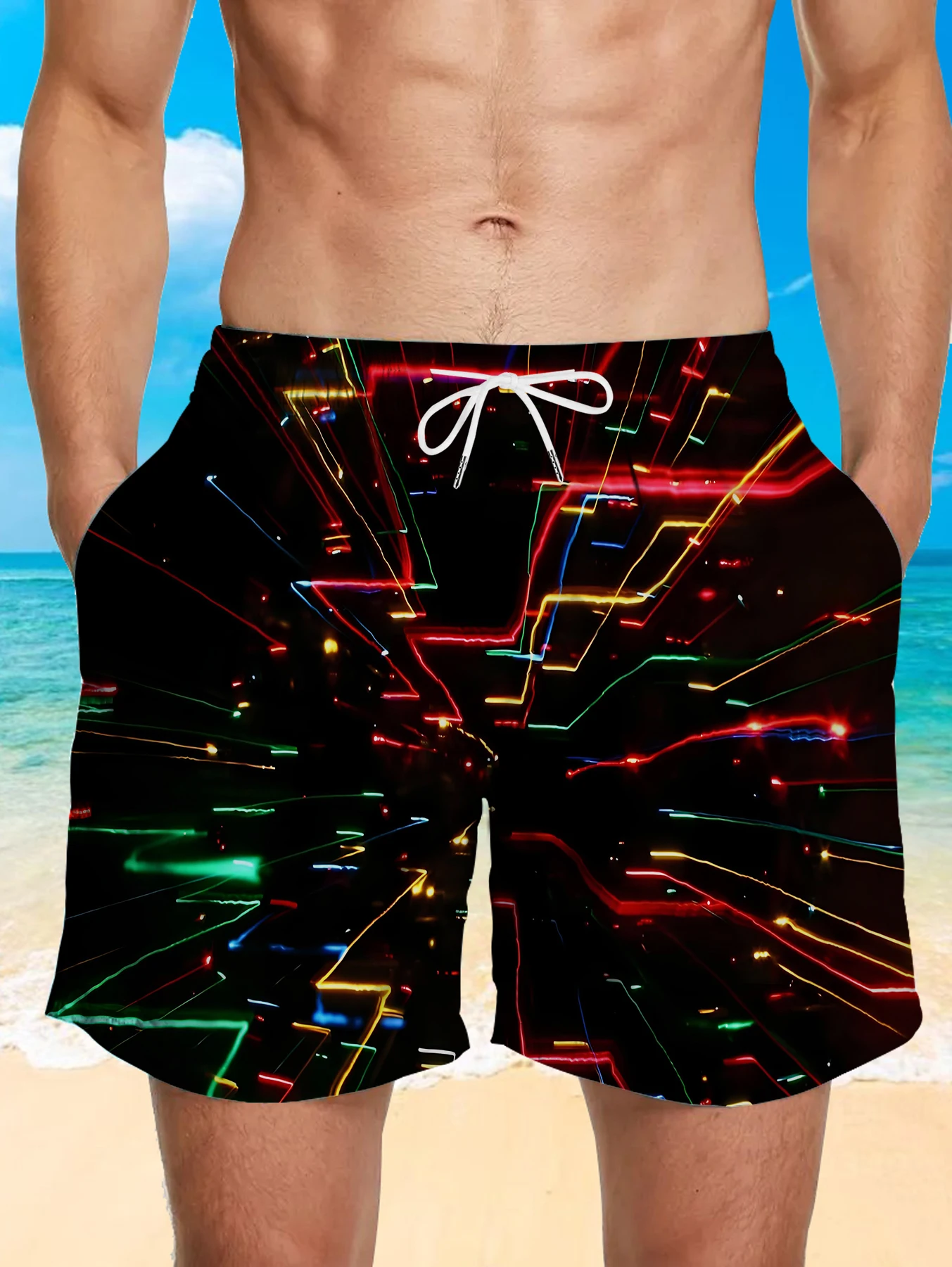 Abstract Full Print Beach Shorts Men Digital Printed Quick Dry Polyester Bottoms