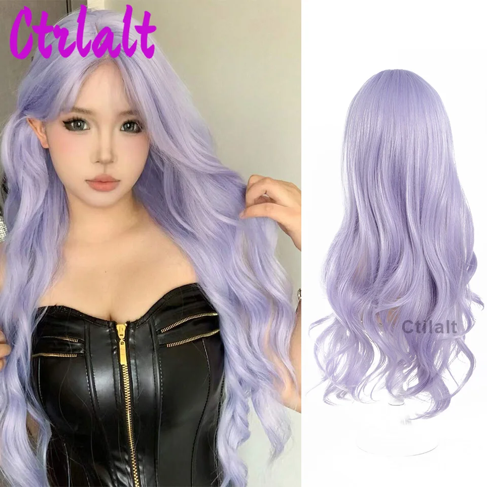 Synthetic Pink White Long Curly Wig With Bangs High-Temperature Fiber  Hair Wig  Suitable For Daily Wear Halloween Christmas