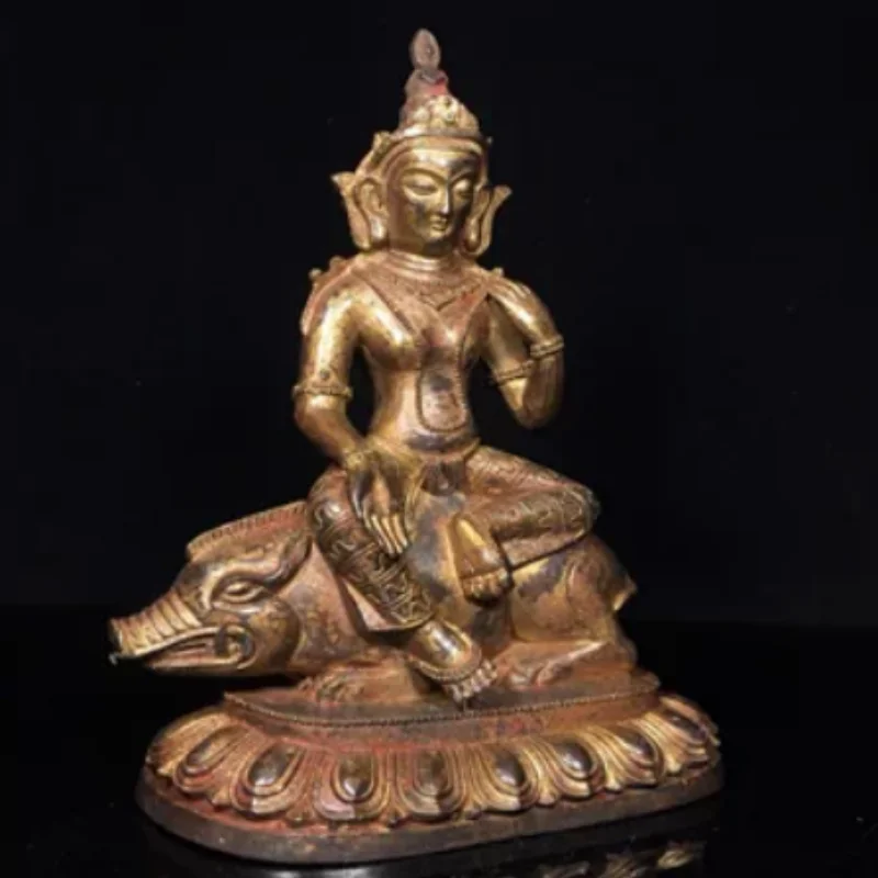 Antique Copper Marici Bodhisattva Statue Home Buddha Hall Desktop Offering Feng Shui Auspicious Decoration Ornament