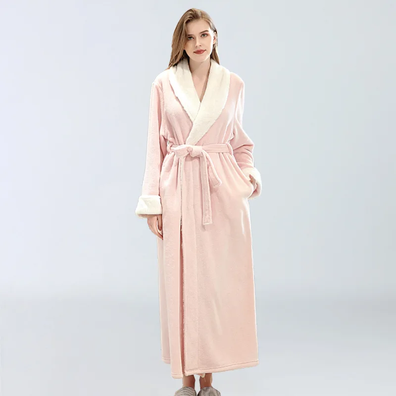 Winter Thick Warm Bathrobe Men Coral Fleece Robe Long Shower Gown Nightgown Bath Gown Sleepwear Loose Soft Long Nightwear Hooded