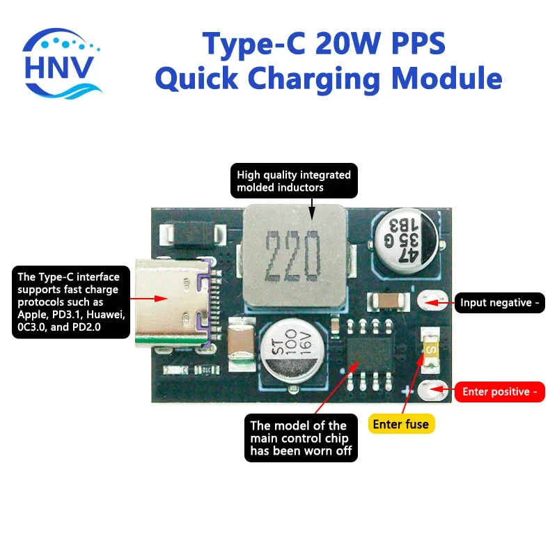 Type-C 20W PPS Quick Charging Module QC3.0 PD3.0 HUAWEI SCP Overvoltage Over Temperature Protection For 18650 Battery Power Bank