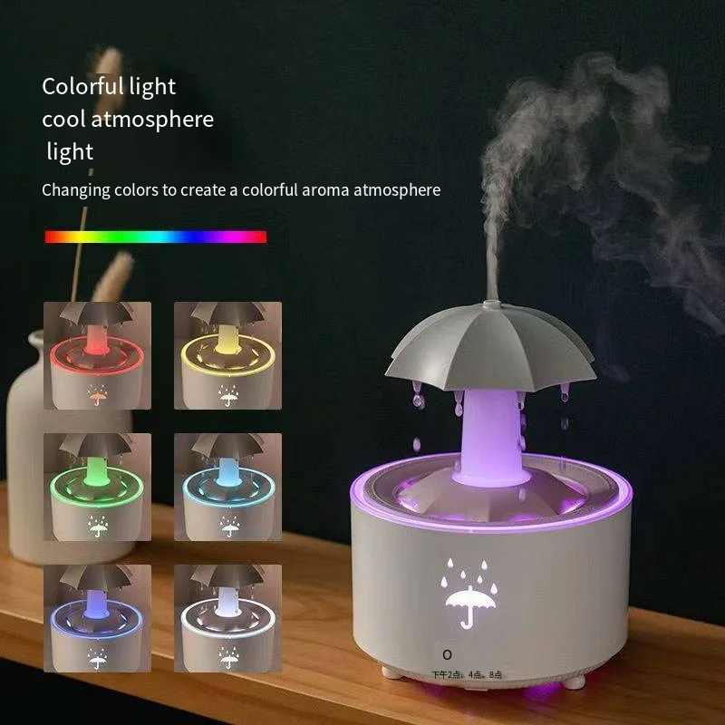 Rotating Umbrella Water Drop Aromatherapy Machine, Essential for Home Use, Heavy Fog Humidifier, Colorful Light Remote Control