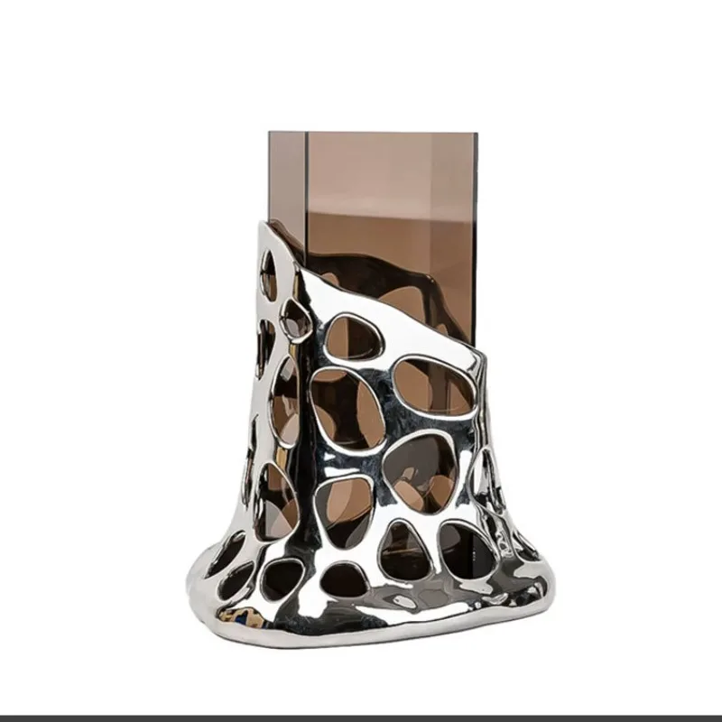 

Light luxury modern hollow acrylic flower ware sales office home living room vase soft jewelry decoration