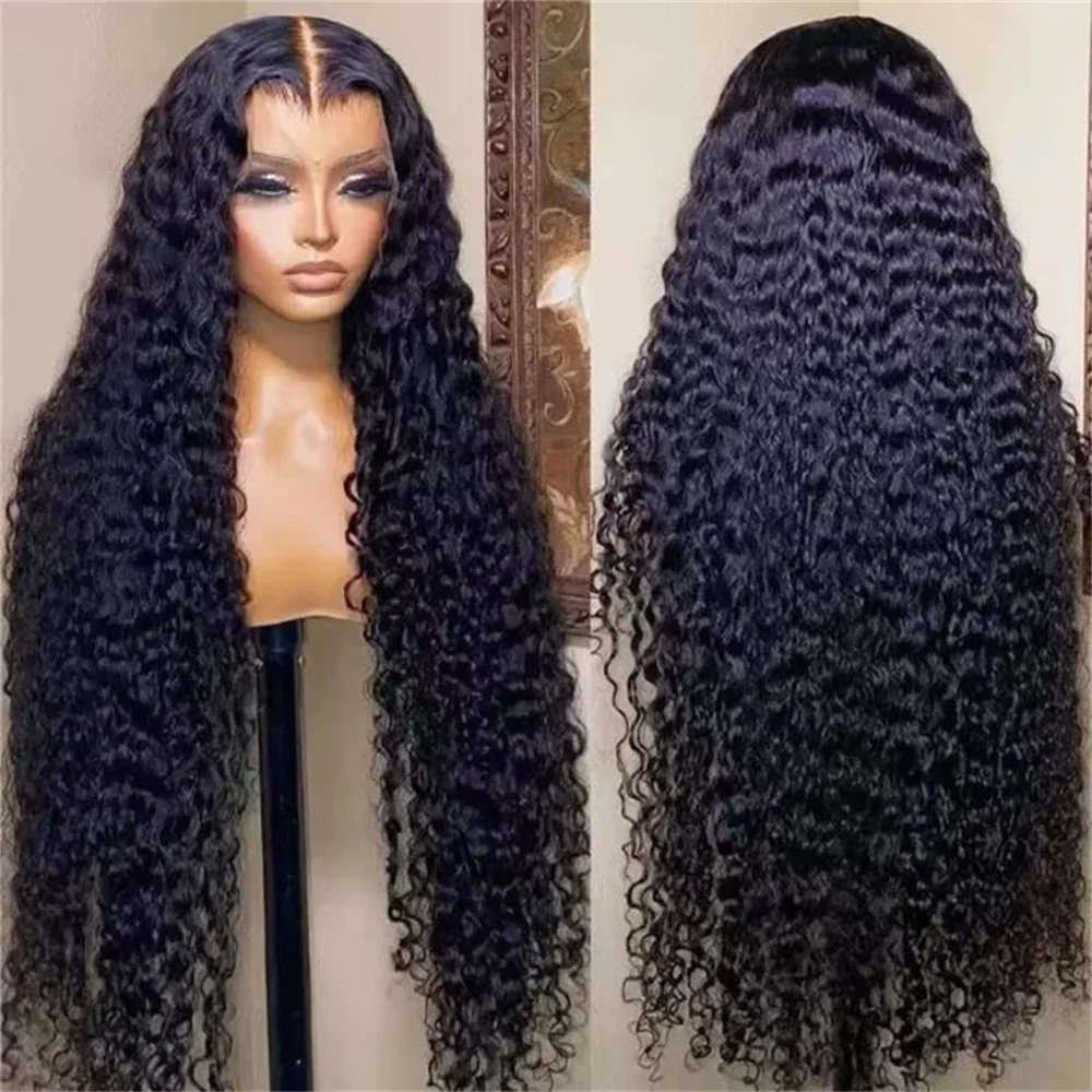Natural Black 180Density 26Inch Long Deep Kinky Curly Soft Lace Front Wig For Women With Baby Hair Glueless Preplucked Daily