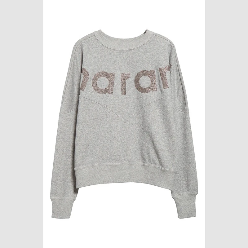 

Women's Fce round Ne Sweatirt Letter Patchwork Glitter Print Classic Sle New Winter Collection Spor & Rich