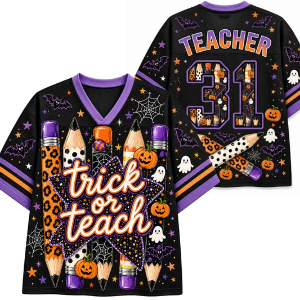 Summer Hot Selling Retro Fun Halloween Pumpkin Print V-neck Y2K Fashion Jersey for Adults and Children Plus Size Sports T-shirt
