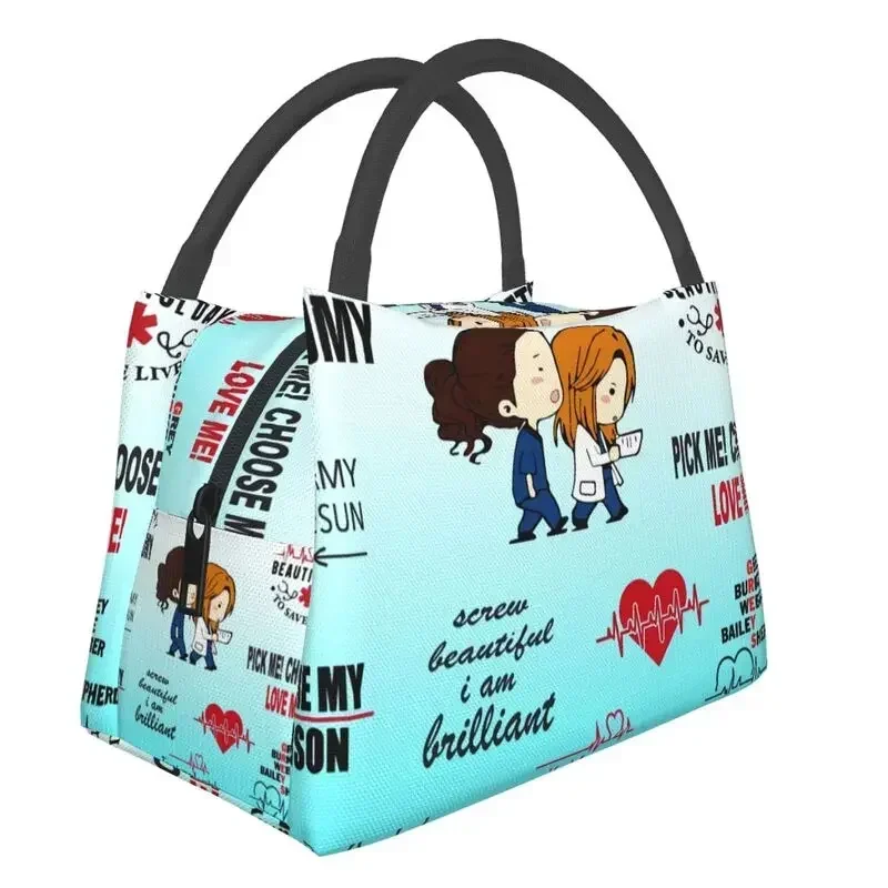 Grey's Anatomy Insulated Lunch Bags for Women Comedy Tv Movie Portable Cooler Thermal Bento Box Work Travel