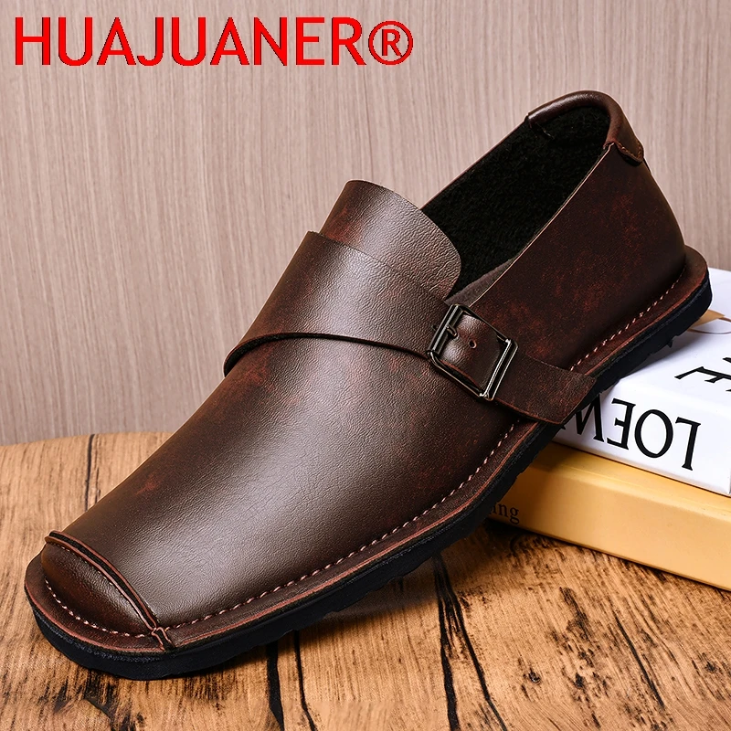 Personality Mens Casual Leather Shoes Slip on Shoes Comfy Fashion Loafers New Men Business Shoes All-match Man Driving Footwear