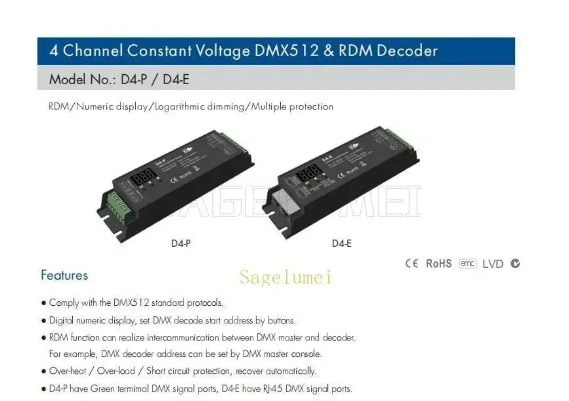 4CH*8A D4-P/ 5CH*4A D5-P 12-48VDC CV DMX512&RDM Decoder 4/5 Channel Constant Voltage Controller Digital Display For RGB RGB +CCT