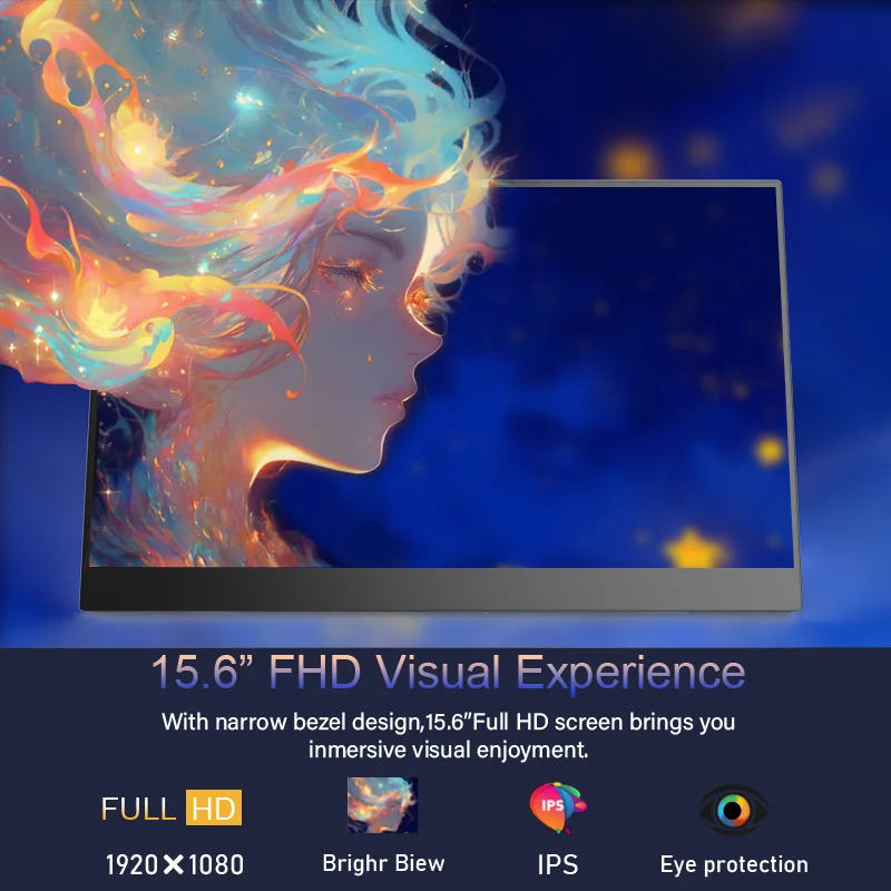 NEW Wholesale 15.6 Inch IPS Portable Monitor 1080P FHD with 2*Type C Interface Built-in Speaker for Laptop Extended Screen Gamin