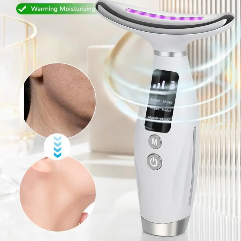 New LED Lights Face And Neck Beauty Device 7 Colors Vibration Massage Improve Neck Lines 7 Speeds Adjustment Home Use Machine