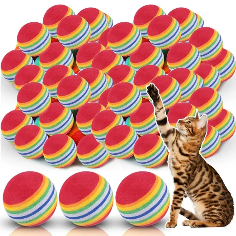 6/12 pièces de balles colorées pour chats, en EVA, résistantes aux morsures, élastiques, arc-en-ciel, jouet interactif pour l'entraînement et la mastication des chatons et des chiots, fournitures pour animaux de compagnie