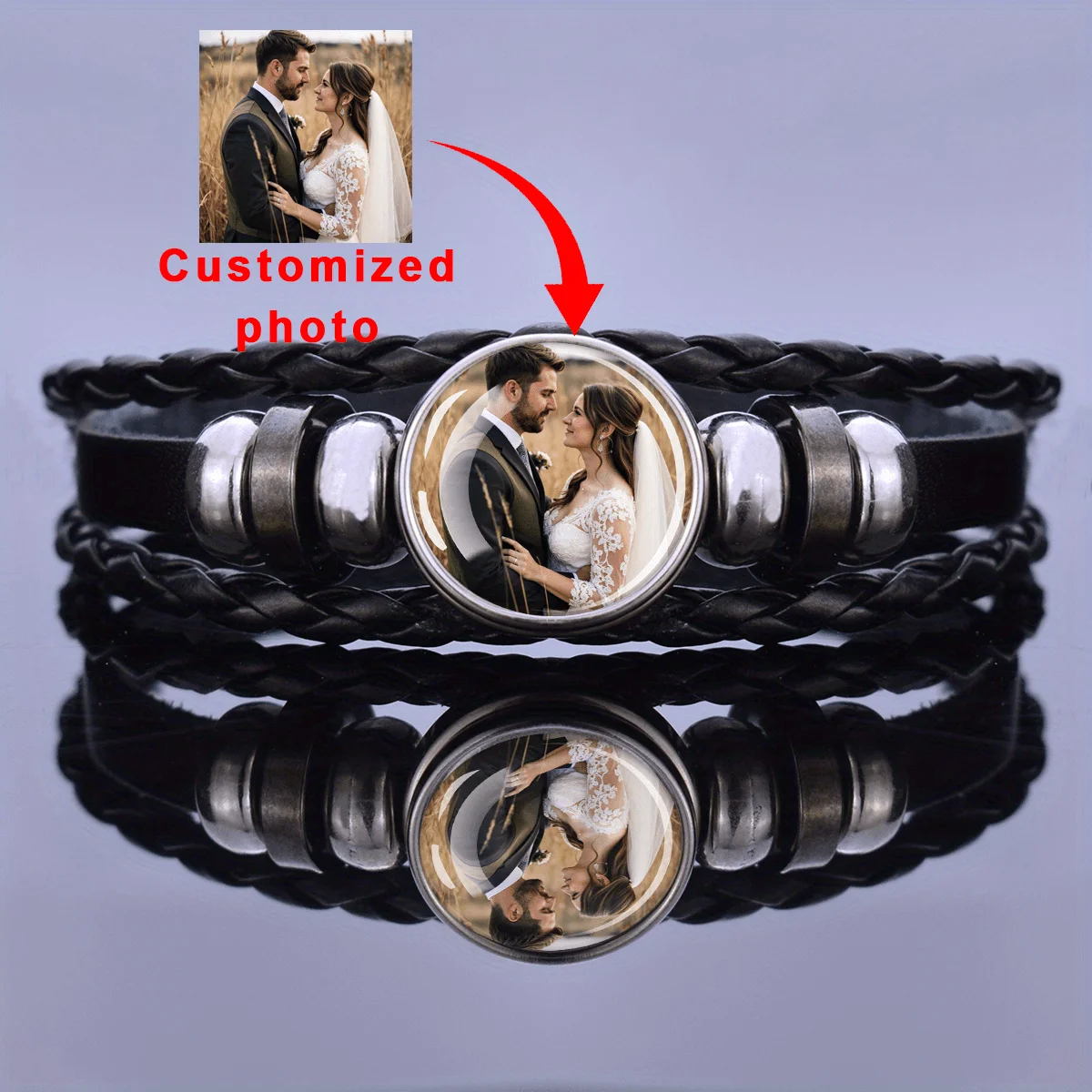 1pc Customized Picture Black Bracelet Fashionable and Exquisite Customized Buckle Style Black Bracelet Glass Pendant Accessory