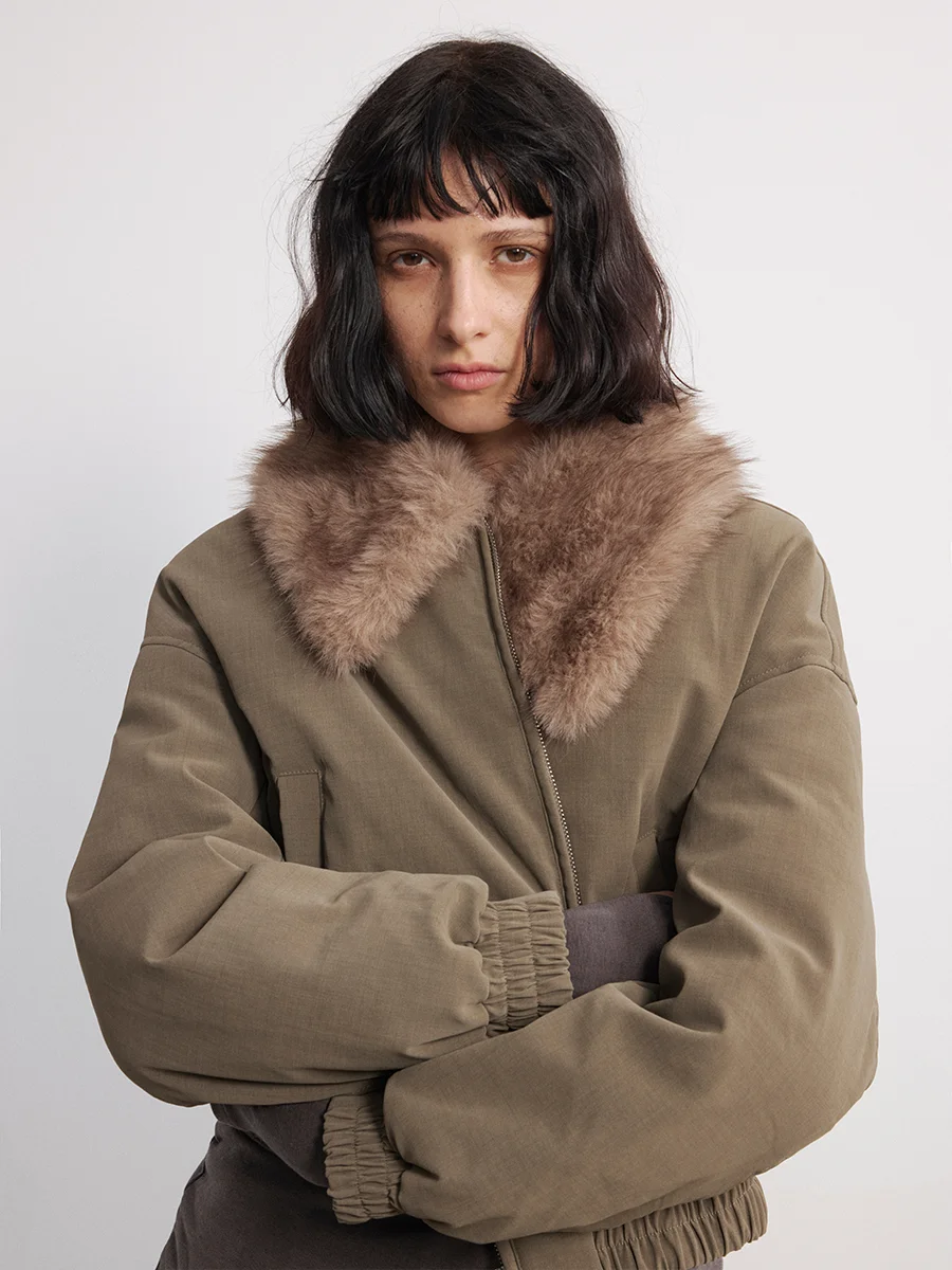 

JCAESAR Women's Fur Collar Vintage Sle down Jaet 90% White Du down Wide Fit ort Biker Coat Warm Cotton Zipper Closure