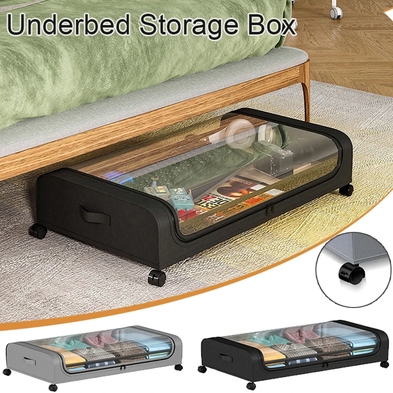 Under Bed Storage Box with Wheels Large Capacity Dust Proof Quilt Clothes Storage Bag Bedroom Toy Sundries Pulley Organizing Box